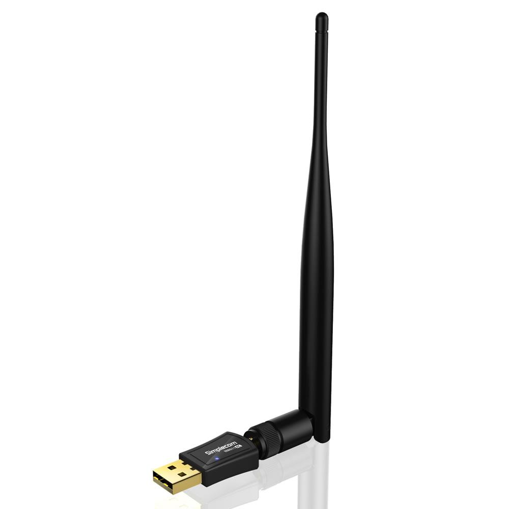 Simplecom NW611 AC600 WiFi Dual Band USB Adapter with 5dBi high gain antenna, designed for fast and reliable internet connectivity.